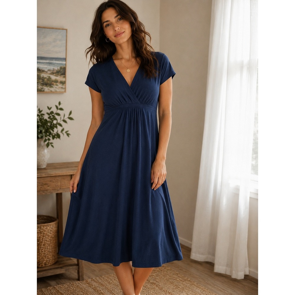 Boden Blue V-Neck Faux Wrap Jersey Dress Short Sleeve Cotton WH492 US 14R